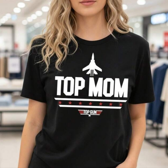 Tops - Top Mom Graphic Tee - Black with White & Red Print